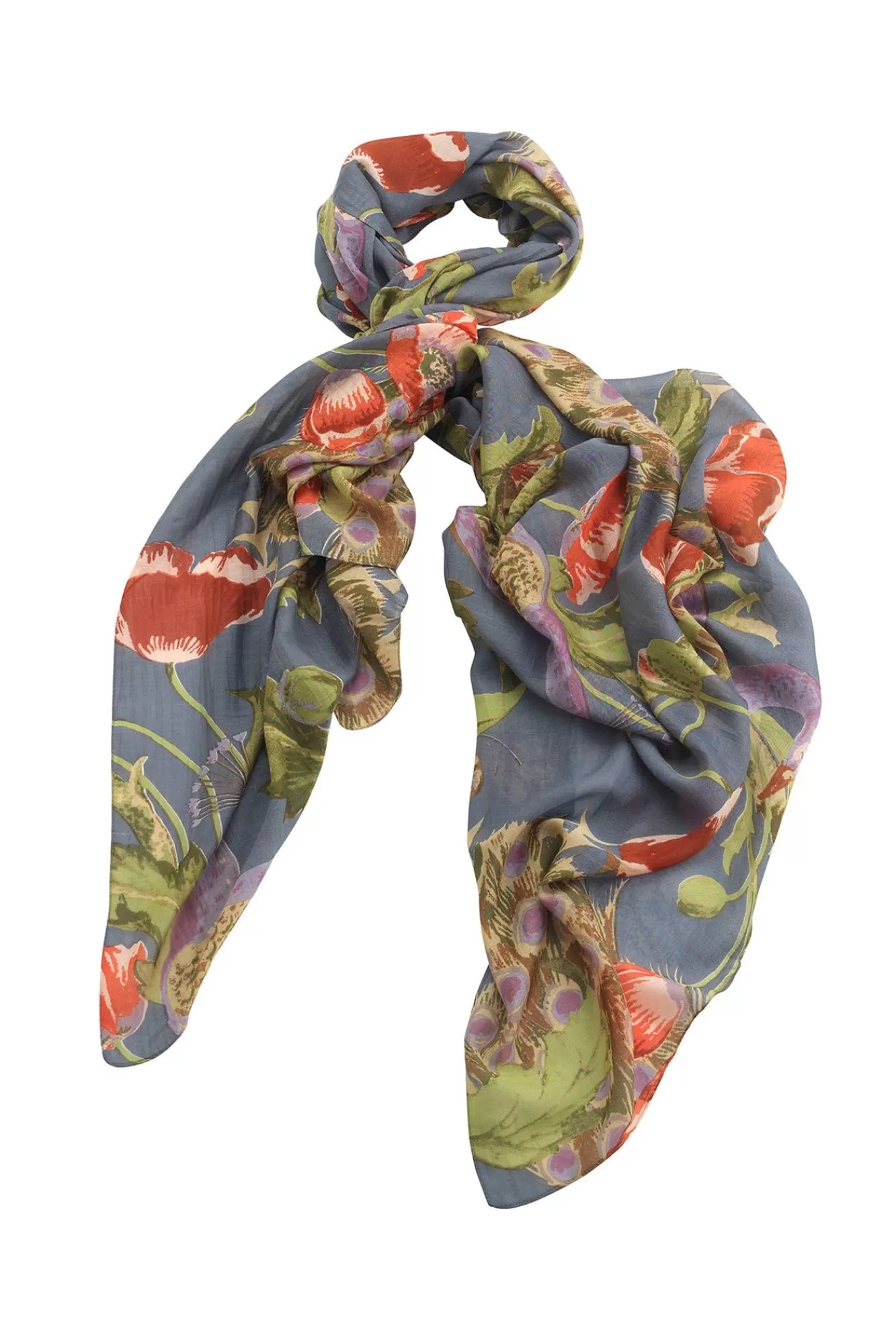 One Hundred Stars Scarves-Peacock And Poppies Grey Scarf