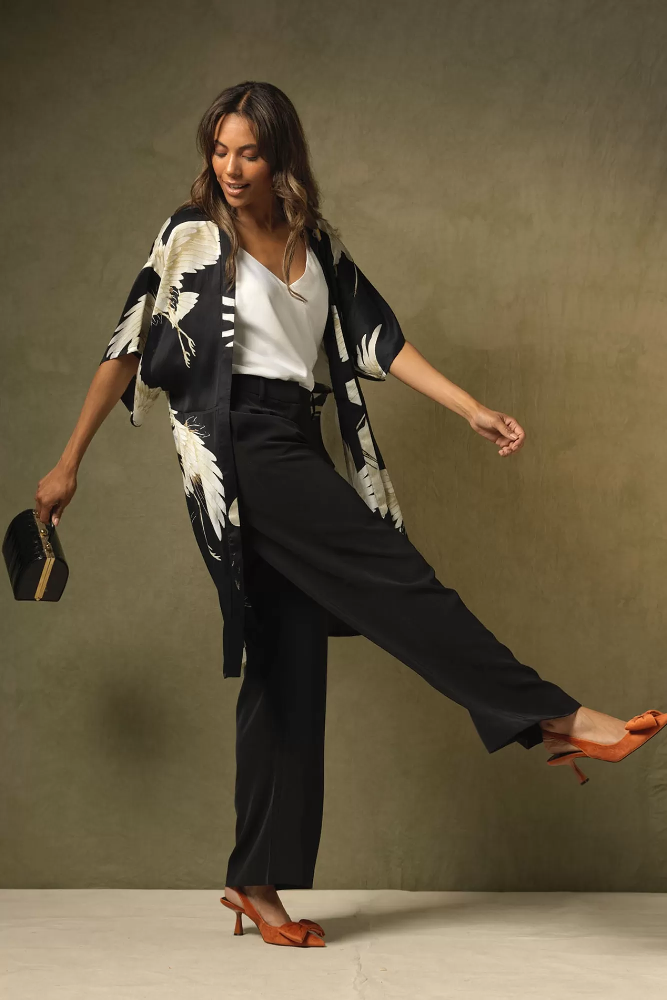 Women One Hundred Stars Midi Kimonos-Stork Black Midi Kimono