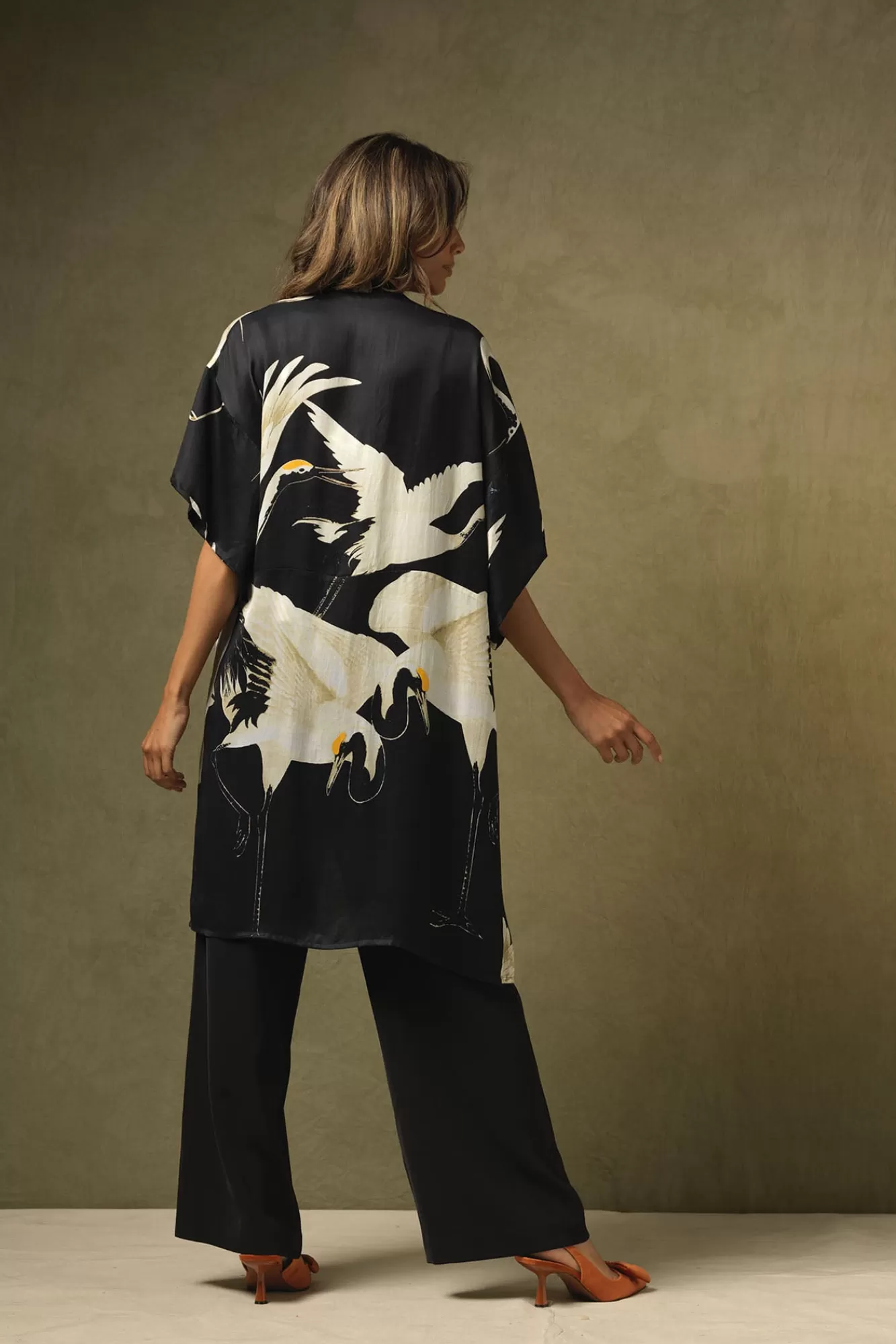 Women One Hundred Stars Midi Kimonos-Stork Black Midi Kimono