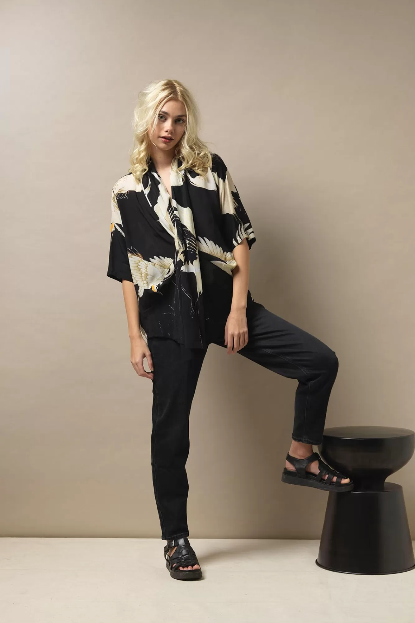 Women One Hundred Stars Tops-Stork Black Rachel Top