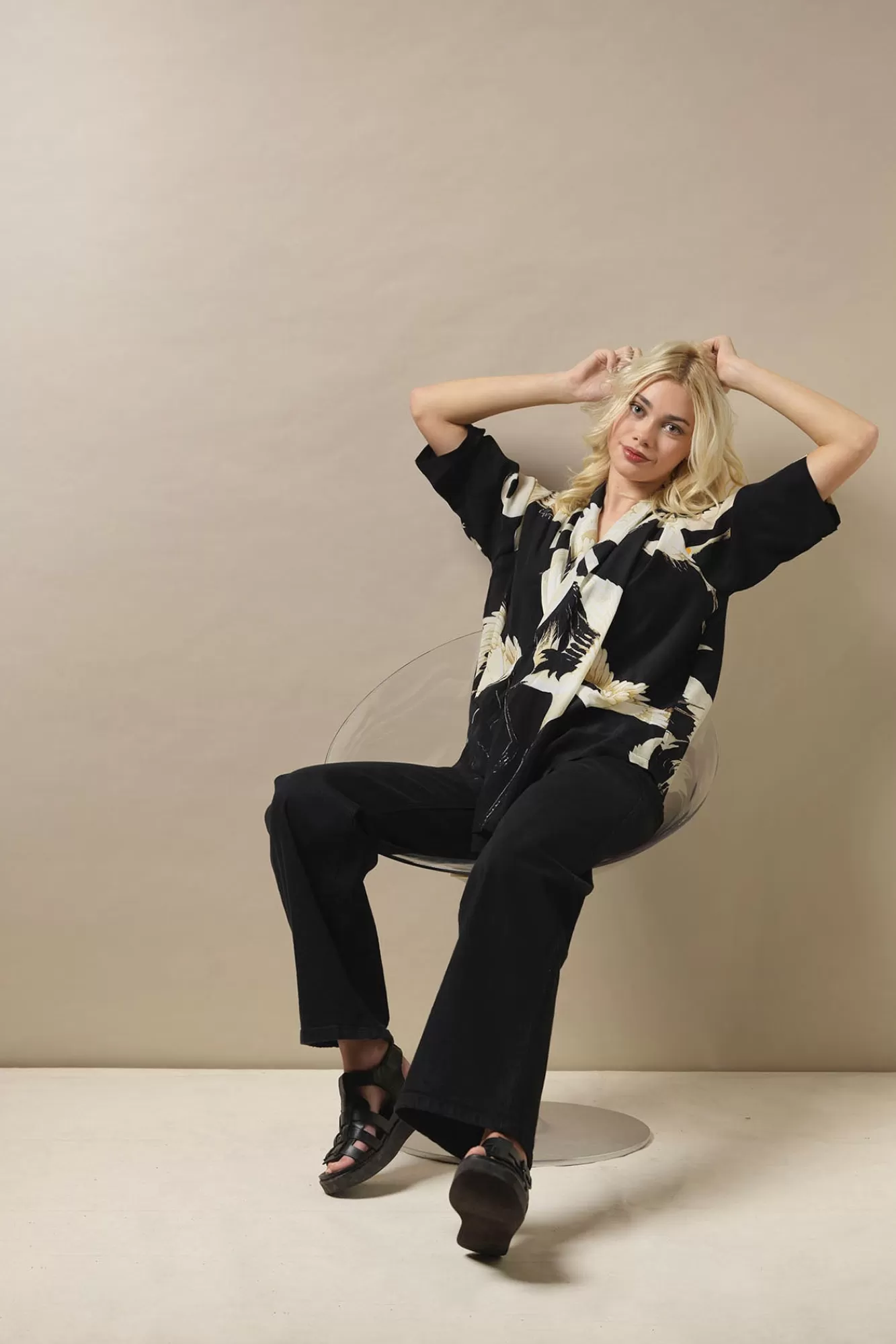 Women One Hundred Stars Tops-Stork Black Rachel Top