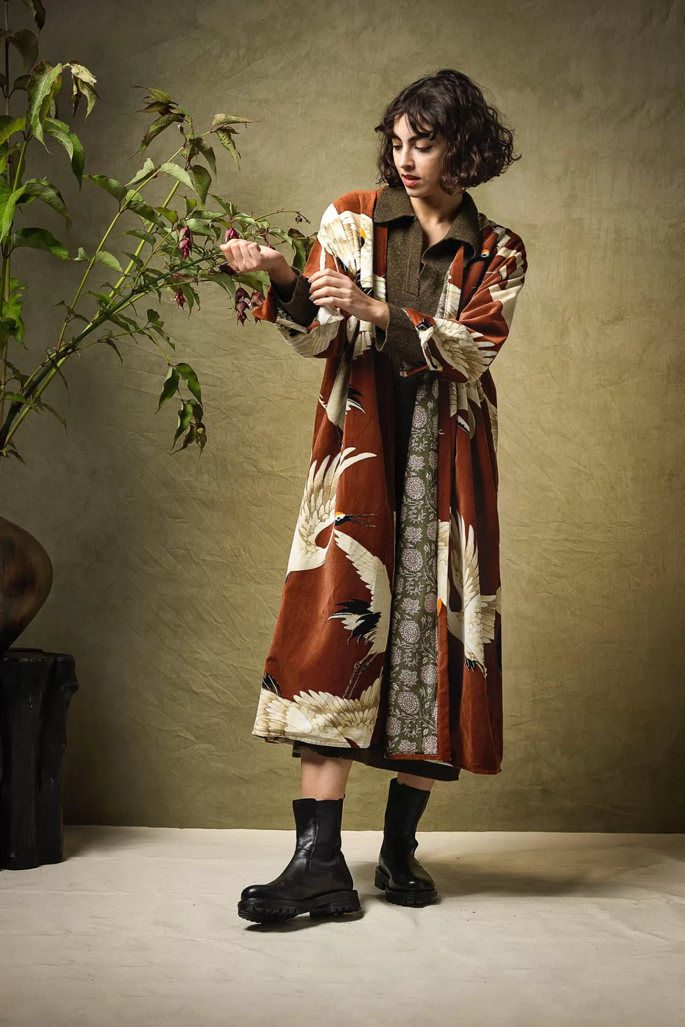 Women One Hundred Stars Velvet Coats-Stork Cigar Velvet Duster Coat