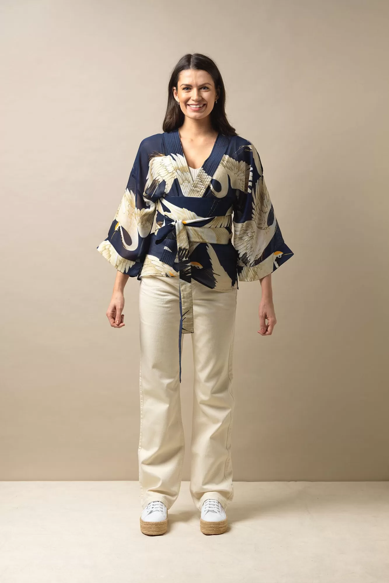 One Hundred Stars Belts-Stork Navy Obi Belt