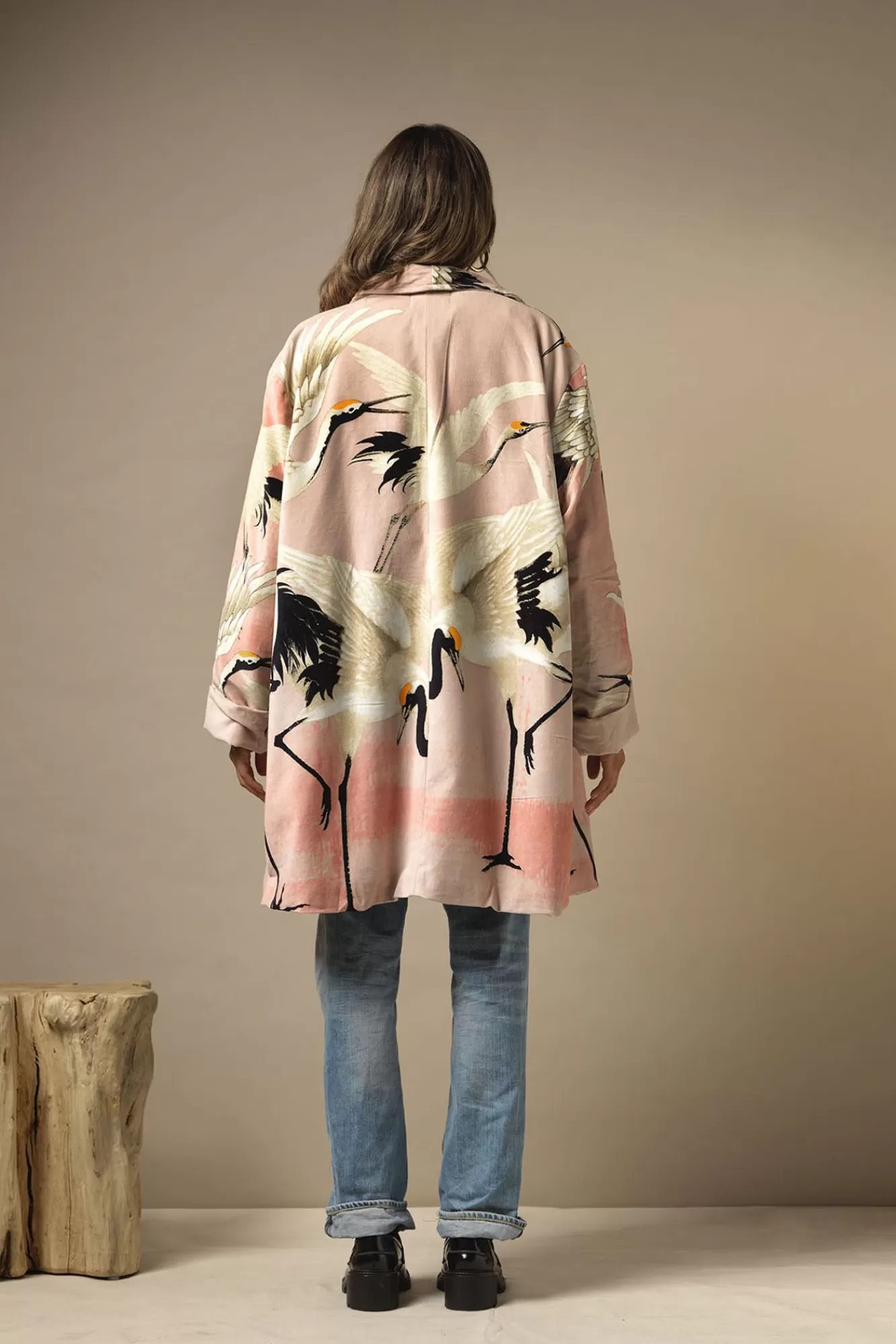 Women One Hundred Stars Velvet Coats-Stork Pink Velvet Boyfriend Jacket