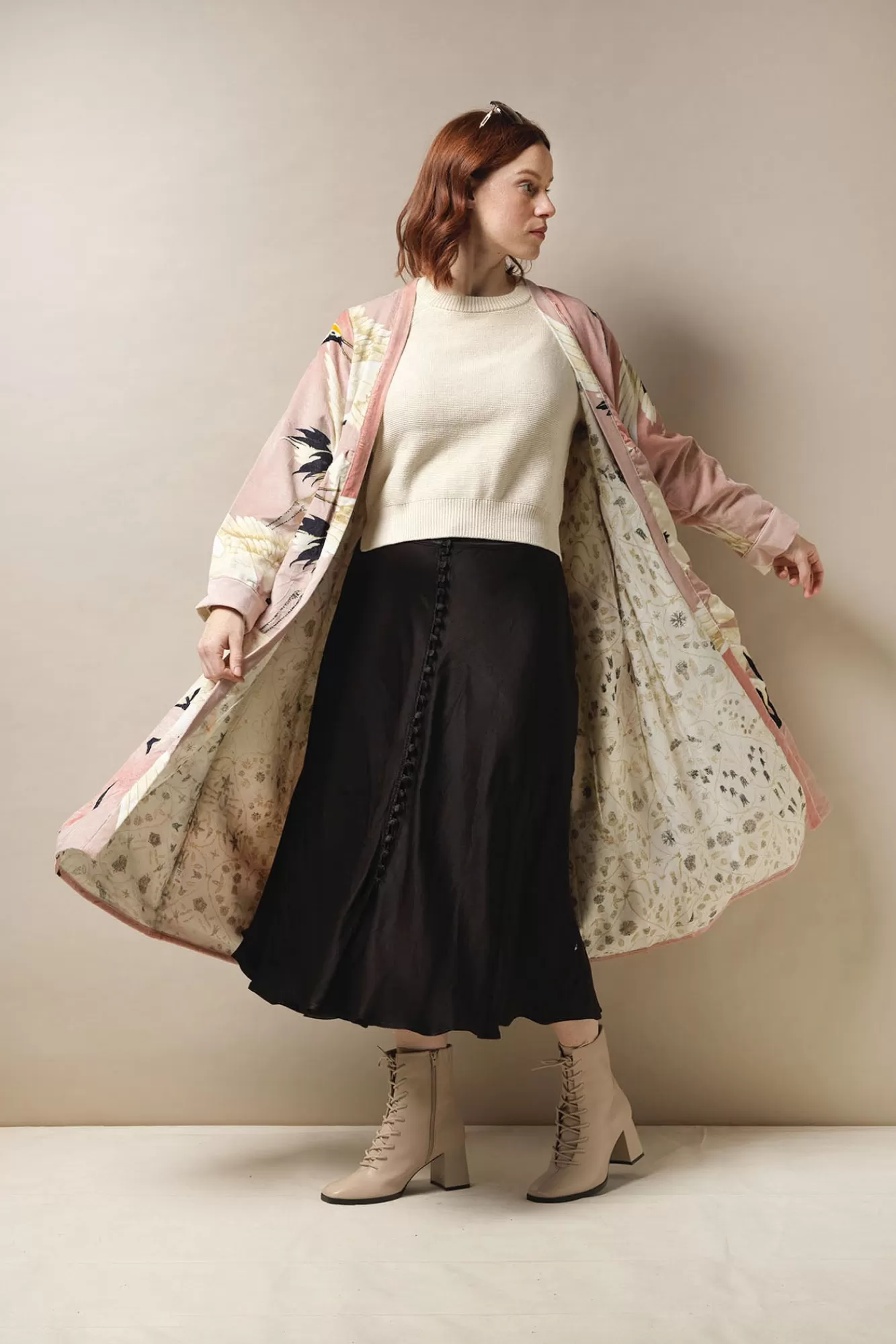 Women One Hundred Stars Velvet Coats-Stork Pink Velvet Duster Coat