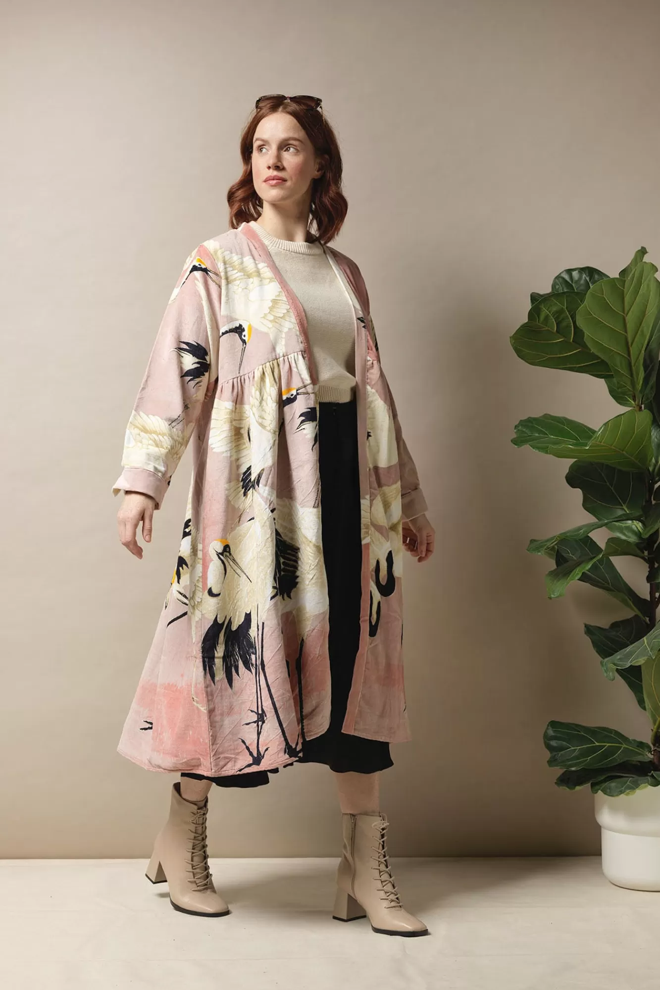 Women One Hundred Stars Velvet Coats-Stork Pink Velvet Duster Coat