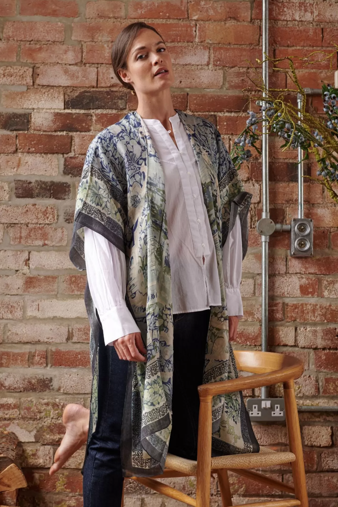 Women One Hundred Stars Wool Throwovers-Tapestry Sea Wool Throwover