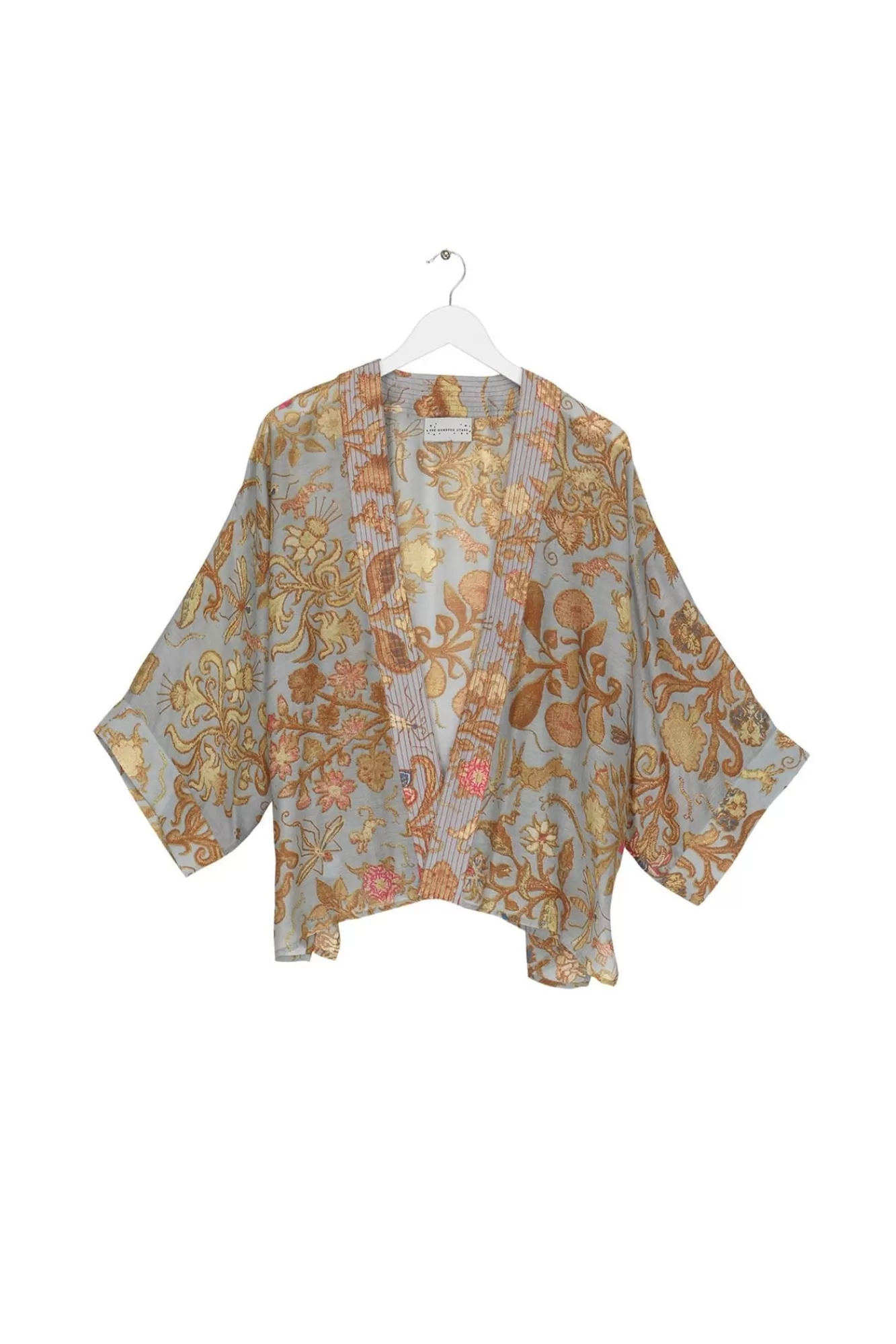 Women One Hundred Stars Short Kimonos-Tudor Rose Grey Kimono