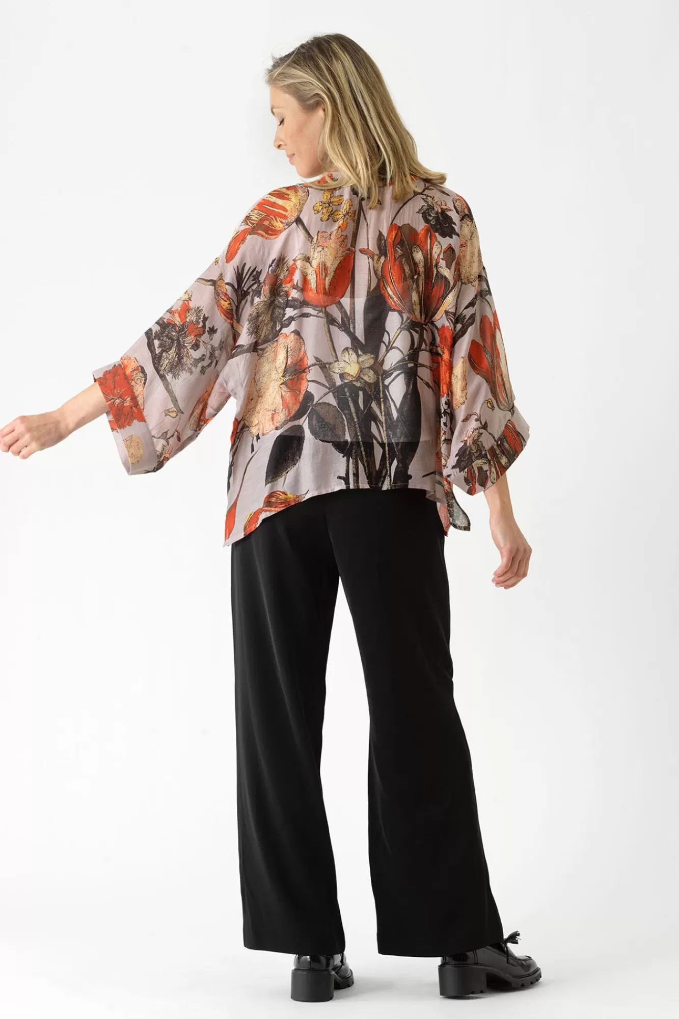 Women One Hundred Stars Short Kimonos-Tulip Red Kimono