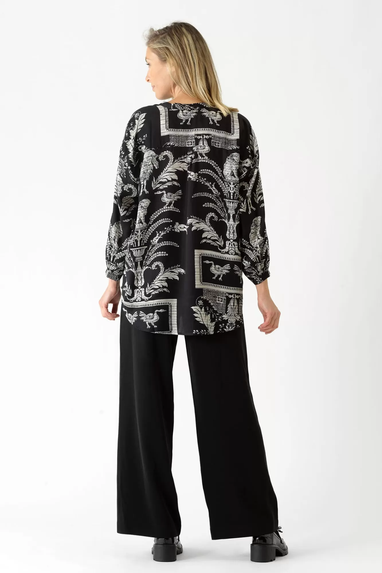 Women One Hundred Stars Tops-Vintage Damask Black Darcy Shirt