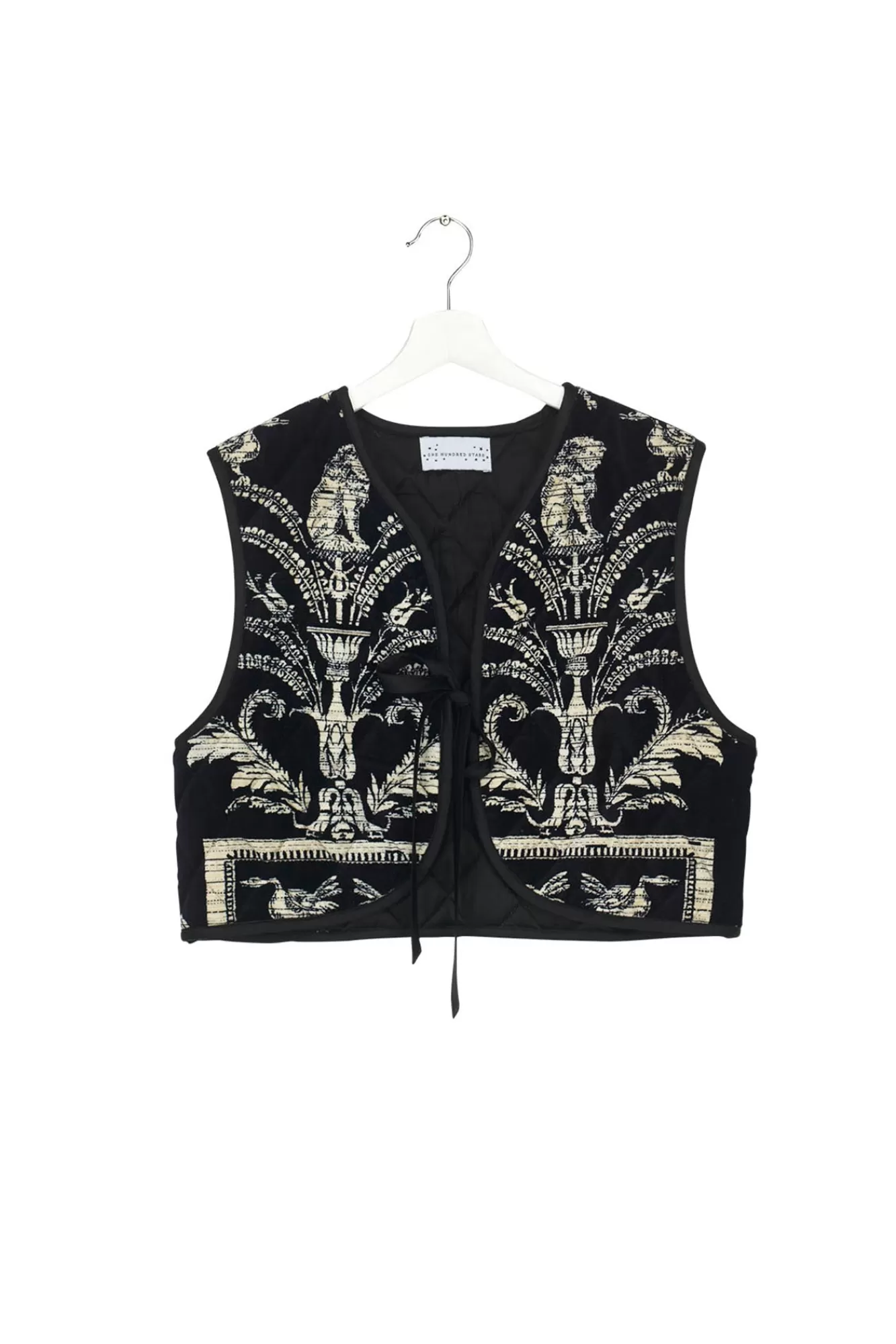 Women One Hundred Stars Gilets-Vintage Damask Black Gilet
