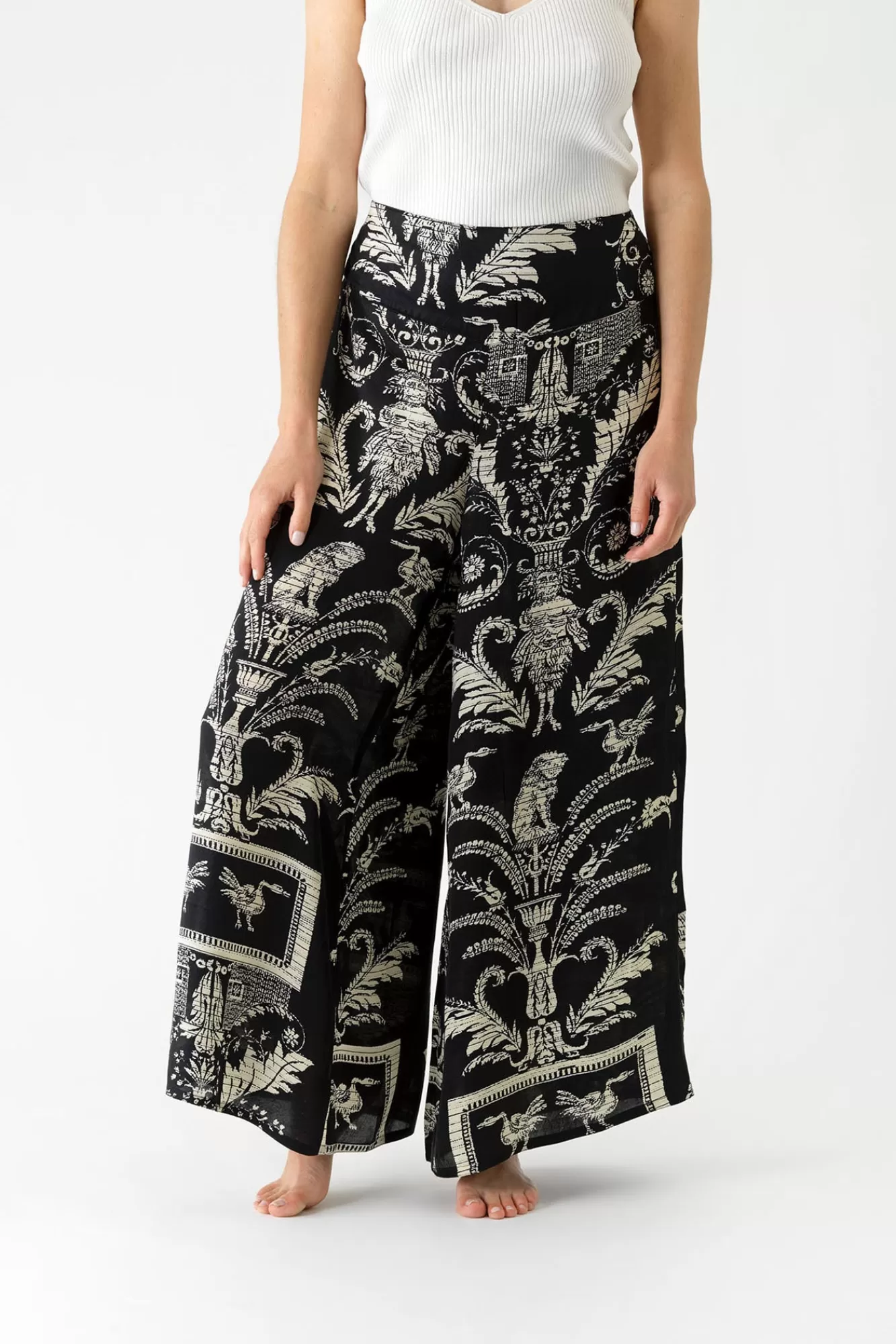 Women One Hundred Stars Palazzo Pants-Vintage Damask Black Palazzo Pant