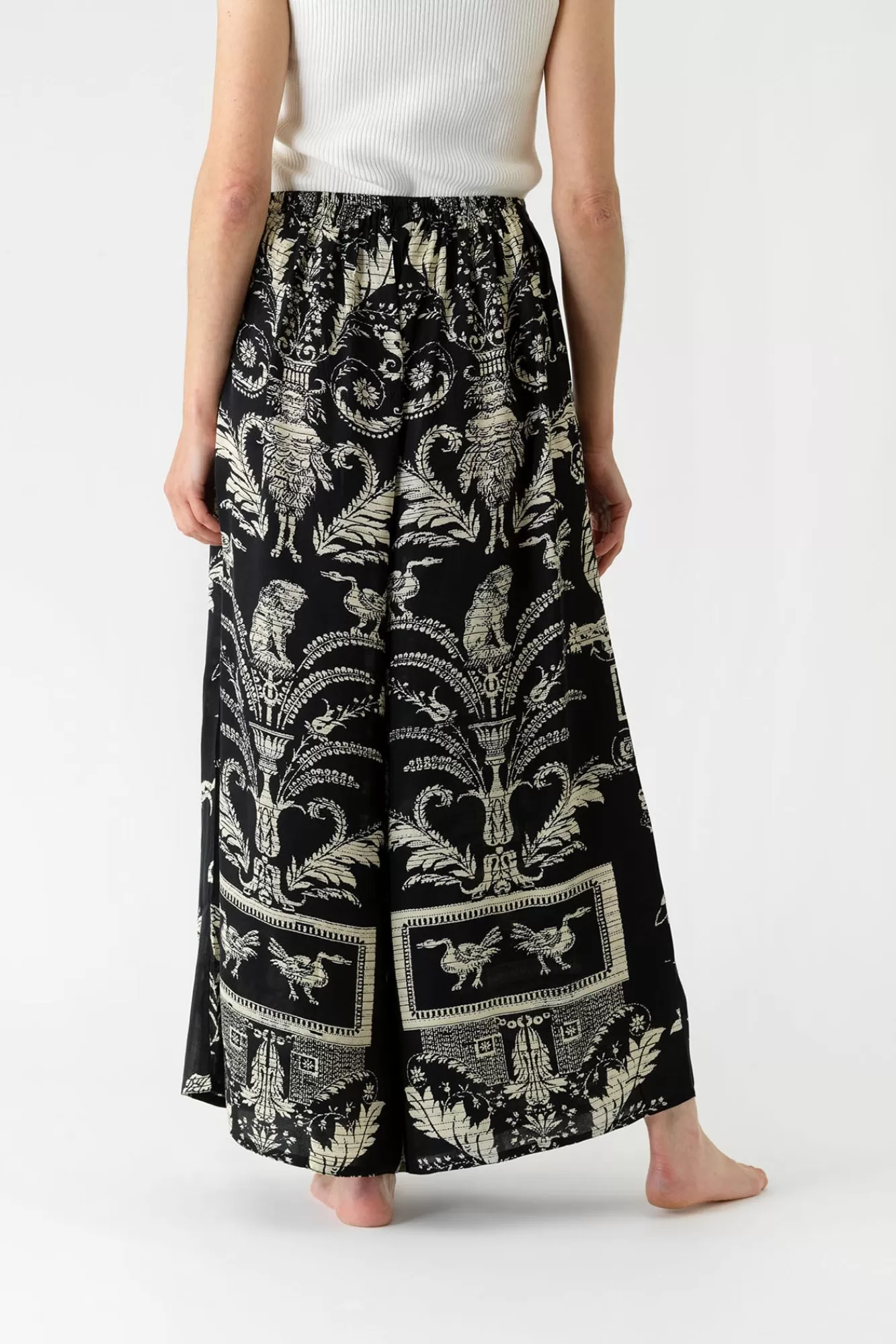 Women One Hundred Stars Palazzo Pants-Vintage Damask Black Palazzo Pant