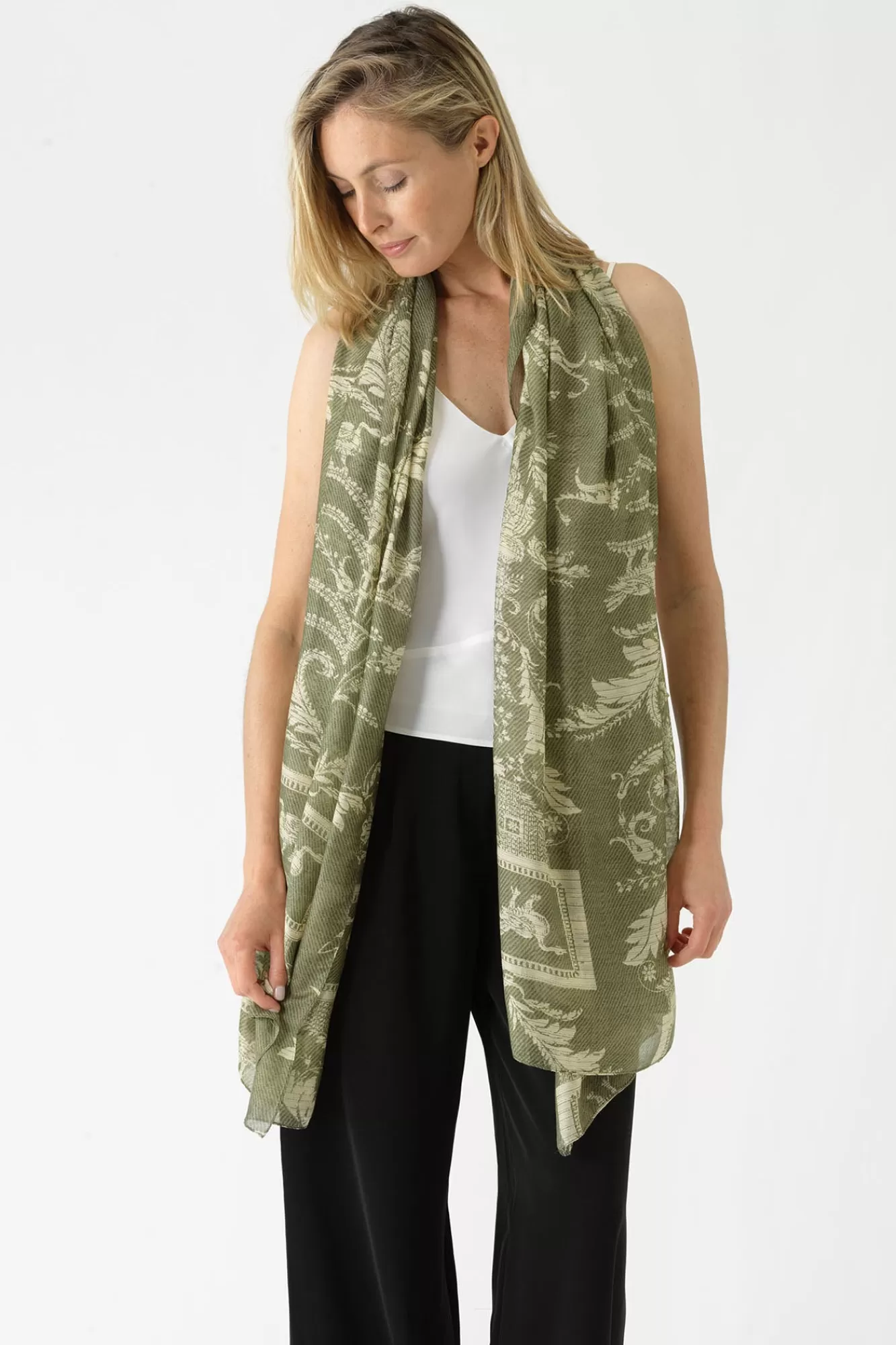 One Hundred Stars Scarves-Vintage Damask Sage Scarf
