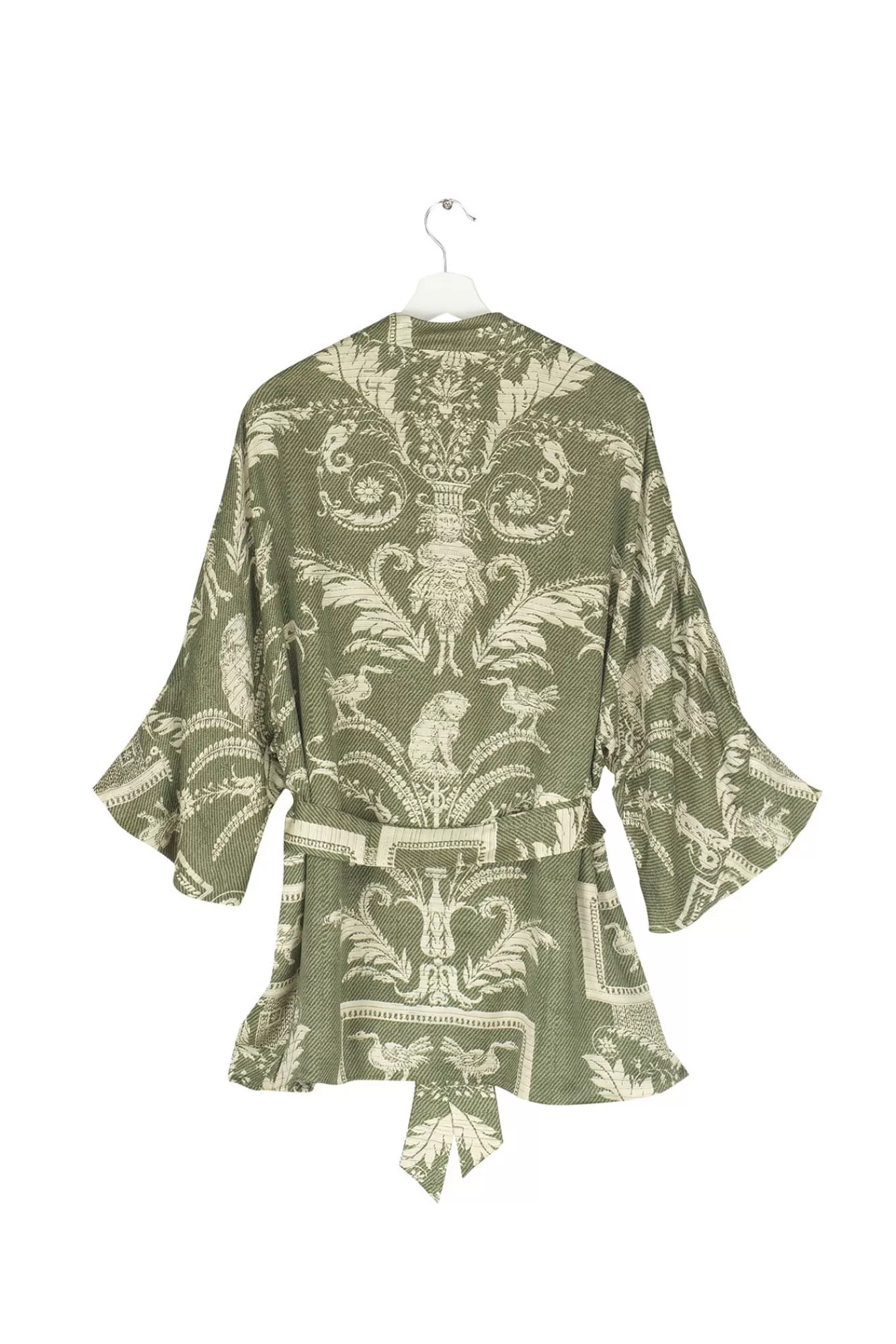 Women One Hundred Stars Wrap Jackets-Vintage Damask Sage Wrap Jacket