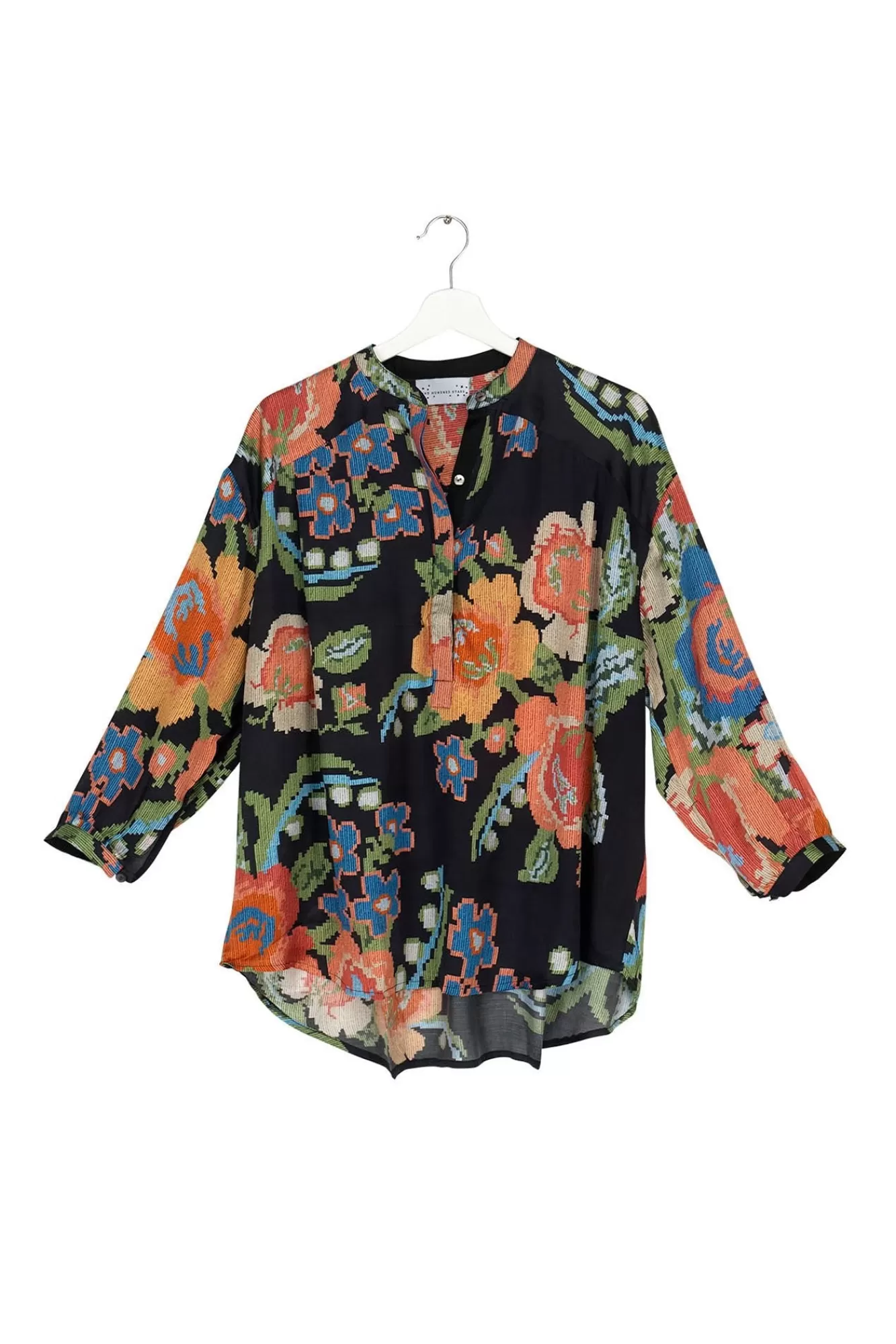 Women One Hundred Stars Tops-Woven Flower Black Darcy Shirt